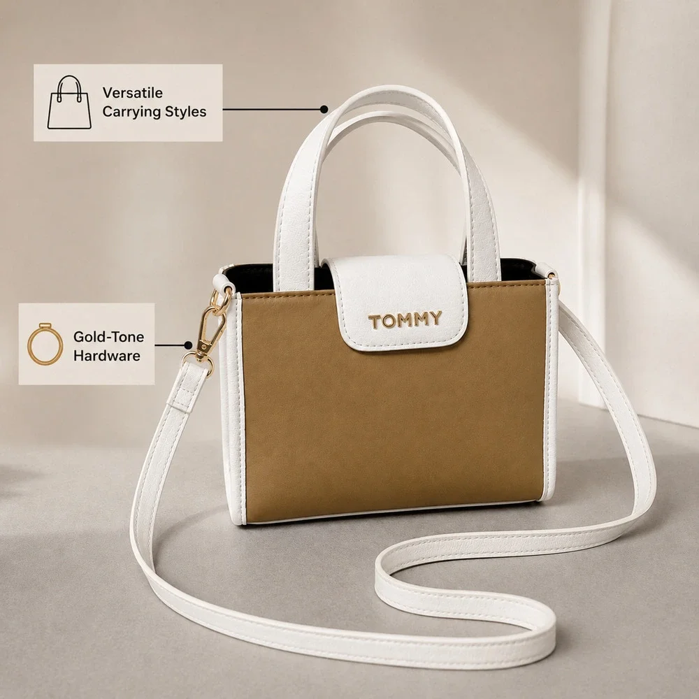 Tommy Hilfiger 69JA667 Mini Crossbody Satchel Bag Classic Khaki Ivory NWT